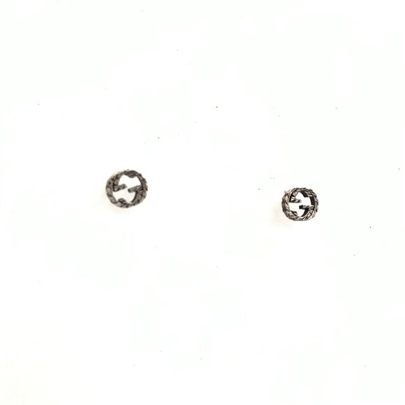 Gucci Interlocking G 10mm Stud Earrings in Aged Silver Womens Set Post Back GG - Picture 7 of 11